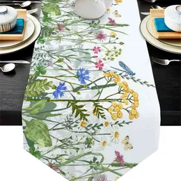 Blommor fjäril dragonfly bord löpare bröllop dekor kaka tyg och placemat dinning dekoration 210628
