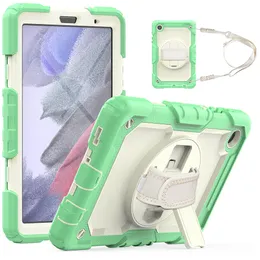 Robuuste siliconen hoesje met roteerbare stand voor Samsung Galaxy Tab A7 Lite Shockproof Cover T220 T225 Kids Adult Rug Cover + Strap