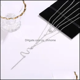 Anhänger-Schmuck, Anhänger-Halsketten, 3 Schichten, exquisite lange, dünne Stäbe, metallische Anhänger, schmale Ketten, elegantes goldenes Silber überzogen, für Frauen, Tropfen