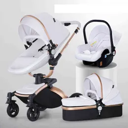 Baby Barnvagn 3 i 1 Luxury Pram för Born Carriage Pu Leather High Landscape Trolley Car 360 Rotating Baby Presschair Shell 211104270m