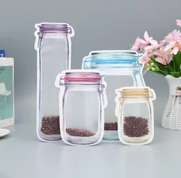 500Pcs Reusable Food Storage Zipper Bags Mason Jar Shape Snacks Foods Saver Leak-proof Pouch Kitchen Organizer Bag SN2448