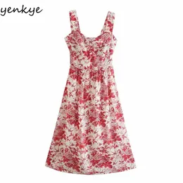 Vestido de verão mulheres floral impressão sexy sling feminino v pescoço sem mangas a linha midi elegante festa es vestido 210514