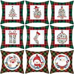 Christmas Pillowcase Cover Classic Red Plaid Sofa Cushion Green xmas Snowflake Antler Pillow case 45*45 cm