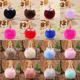 Cute Fluffy Faux Rabbit Fur Ball Keychain Women Car Key Ring Pompom Pearl Decoration Pendant For Bag Backpack Accessories