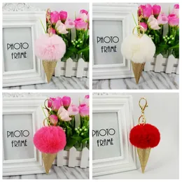 Ice Cream Fluffy Ball Keychain Pom Poms Ball Keyring Decorative Pendants for Women Bags Car Key Accessories Wedding Party Gifts