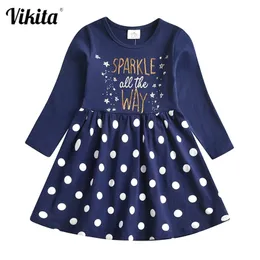 VIKITA Abito natalizio per bambini per bambina Abiti con paillettes Abiti per bambini Abito in cotone a pois per bambina Abiti casual da principessa 210331