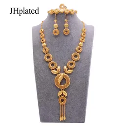 Conjuntos de joias de noiva banhado a ouro 24 K moda colar brincos pulseira anel presente de casamento conjunto de joias por atacado para mulheres