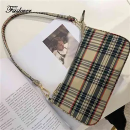 Vintage Plaid Women Bag Bolsas Luxury Designer Handväskor Dam Läder Messenger Purse Retro Baguette Tygkassar 210908