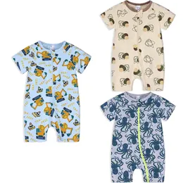 Jungen Mädchen Kleidung 0–2 Jahre Kleinkind Outfits 2021 Kurzarm Sommer Baby Strampler Neugeborenen Niedlicher Body für Babys Reißverschluss Baumwolle