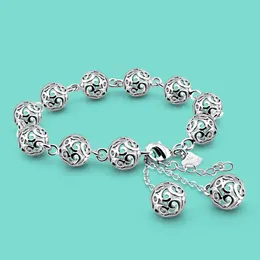 Bohemiska kvinnamycken Sterling Hollow Pattern Ball Armband Solid Sier Chain Valentines Day Gif 2024