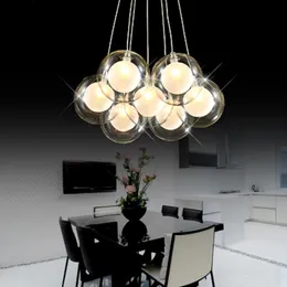 Pendelleuchten Moderne kreative Klarglas-Doppelstock-Kugel-Kronleuchter-Lampe DIY Home Deco Wohnzimmer Romantische G4 LED-Lampenlicht