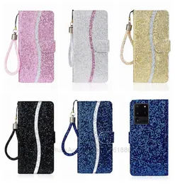 Custodie a portafoglio in pelle per Iphone 13 2021 Pro MAX Mini Phone13 12 5.4 6.1 6.7 Galaxy Note 20 Ultra A21S Bling Sparkle Paillettes Deluxe Glitter