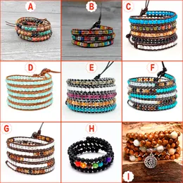 Trendiga charm bohemiska smycken 9 val !! Färgglada stenpärlor Bracelets Man Kvinna Multilager Läder Rope Wrap Woven Tillbehör
