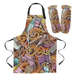 Cartoon Graffiti Hairdressing Apron Kitchen Baking Accessories Kitchen Bib for Cooking Aprons for Men Apron Cuff Kit 210622