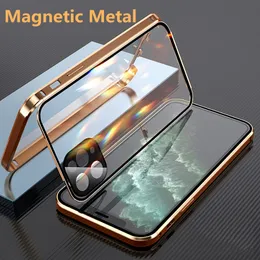 12 Pro 유리 마그네틱 금속 프레임 13 XS Max의 양면 휴대 전화 케이스