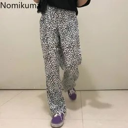 Nomikuma stile coreano retrò streetwear pantaloni stampati leopardo donne pantaloni larghi a vita alta dritti pantaloni casual Pantalones 3d054 210514