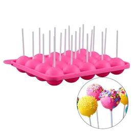 20 Otworów Okrągły Lollipop Silikonowa Formy Pieczenia Kulisty Czekoladowy Cookie Candy Maker Pop Fold Stick Tray Cake Formy