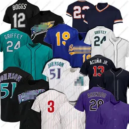 Vintage 51 Randy Johnson 28 Nolan Arenado 24 Ken Griffey Jr Jersey 12 Wade Boggs 19 Robin Yount 13 رونالد أكونا جونيور قمصان بيسبول مقاس S-3XL