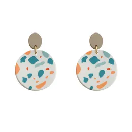 Multicolor Dot Geomtric Print Clay Drop Earrings För Kvinnor Söt Unika Vit Rund Hängsmycke Polymer Dangle Örhängen Smycken