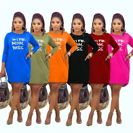 Kobiety Z Długim Rękawem Spódnica Wypoczynek Dom Offset Stylista Solidna Kolor List Drukowanie Wysokiej Jakości Dresses 2021 Odzież wiosna i jesieni