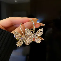 Styl Złoty Butterfly Cyrkon Crystal Dangle Kolczyki Dla Kobiet Niebieskie Rhinestone Weddings Party Jewelry Akcesoria