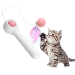 猫のティーザーのおもちゃのスティックの羽ばたきの球の自動伸縮的なインタラクティブプレイトレーニングの面白いペット子猫のおもちゃの猫用品