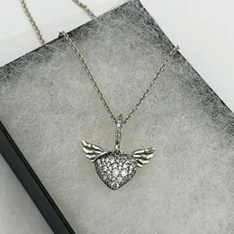 jewelry Necklace Designer pandora Valentine day Pave Heart & Angel Wings 925 Sterling silver Designer Necklace for women pendant sets birthday gifts 398505C01