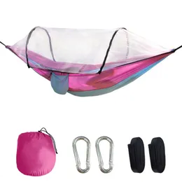 Nylon fallskärmshängmatta med myggnät Camping Survival Garden Swing Leisure Travel Portable Utemöbler 4Colors WMQ1018