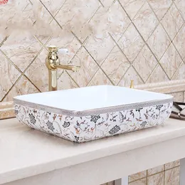 中国絵画金の陶磁器のアートラバボの浴室の容器は円形のカウンタートップ陶器のシンクを沈めます