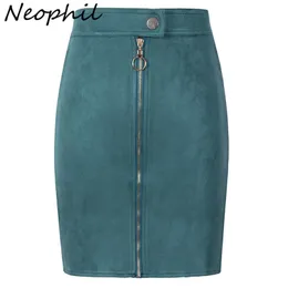 Neofil Kobiety zamsz Mini Ołówek Spódnice Kobiet Vintage Styl Lato Front Zipper Button Panie Krótki Tua Saia S1911 210629