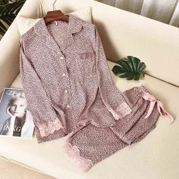 LisacmvPnel Leopard Print Kvinnor Pajama Set Is Silk Soft Touch Långärmad kostym Pyjamas 211109