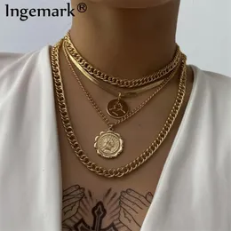 Punk Miami kubański Choker naszyjnik Steampunk mężczyźni biżuteria Vintage duży wisiorek w kształcie monety masywny łańcuszek naszyjniki dla kobiet akcesoria na szyję