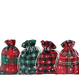 Gitter 10 * 14cm Bomull Drawstring Väskor Julväska Candy Presentförpackning Juldekorationer T2i52418