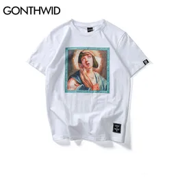 Gonthwid Virgin Mary T-shirts 2020 Rolig tryckt Kortärmad Tshirts Sommar Hip Hop Casual Cotton Tops Tees Streetwear Y0322