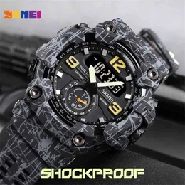 SKMEI JAPAN RÖRELSE 3 TID Dual Display Analog Led Electronic Quartz Armbandsur Militär Män Sport Klockor Relogio Masculino 210407