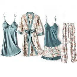 Blue Sleep Sen Intymate Bielizna Seksowny Koszulka Damskie Kobiety Kimono Szlafroka Suknia Satyna Druku Kwiat Pleasear Homewear