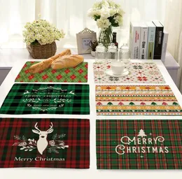 Christmas Red Plaid Linen Pad Dining Table Mats Coaster Bowl Cup Mat Pattern Kitchen Placemat Home Decor SN3049