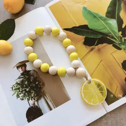 NEWWood bead lemon garland Decor Colours Pendant Creative hemp rope macrame beads Nordic style home decoration long 28cm EWC7131