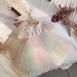 Ins Girls Summer Rainbowダンスドレス子供パフォーマンス服韓国のファッションブランドYY003 210610
