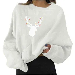 女性のクリスマスセーター4色クリスマス鹿厚いTシャツ長袖Tシャツ緩い女性プルオーバートップY1110