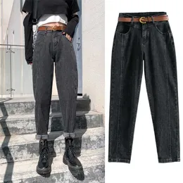 ZHISILAO Straight Harem Jeans Women With Belt Streetwear High Waist Denim Pants Stretch Retro Boyfriend Plus Size 211129