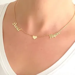 Custom Double Necklae With One heart For Lovers Personalized Gold Stainless Steel Two Nameplate Pendant Necklaces BFF