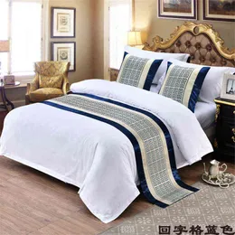 Blauer Palindrom-Gitter-Bett-Tischläufer im chinesischen Stil, Bettfahne und Schrank-Bettwäsche-Dekoration für Zuhause, Wohnzimmer, Hochzeitszimmer 211117