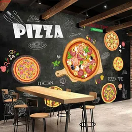 Poster 3D Pittura murale Cartone animato dipinto a mano Pizza Fast Food Ristorante Burger Shop Foto murale Carta da parati impermeabile in tela Buona qualità