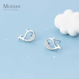 Marine Life Clear CZ Lovely Small Whale Orecchini per le donne 925 Sterling Silver Fashion Animal Ear Pin Fine Jewelry 210707