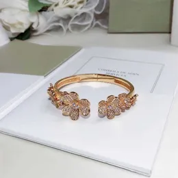 2020 nueva Marca novedosa joyería de plata de ley 925 pura para mujer, pulsera de trébol de oro, joyería de boda Praty, brazalete de flor dorada