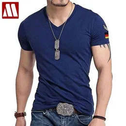 Man Military T Shirt Fit Short Sleeved T-shirts Fashion Casual Cotton Tee Men's V-neck Slim for Men Plus Size to 5XL 210716