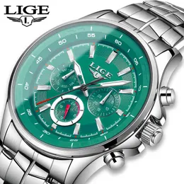 LIGE Sport Men Watch Men Quartz Wristwatch Waterproof Shockproof Steel Band Black Army Male Clock Relogio Masculino Hodinky+BOX X0524