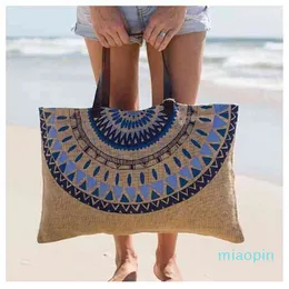 umweltfreundliche, individuell bedruckte Hanfhandtasche, Jute-Strandtasche mit Ledergriff