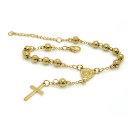 Rostfritt stål Rosary Armband Toppkvalitet Kvinnor Pärla Med Kors Jesus Hängsmycke Religiös Katolsk Länk, Kedja